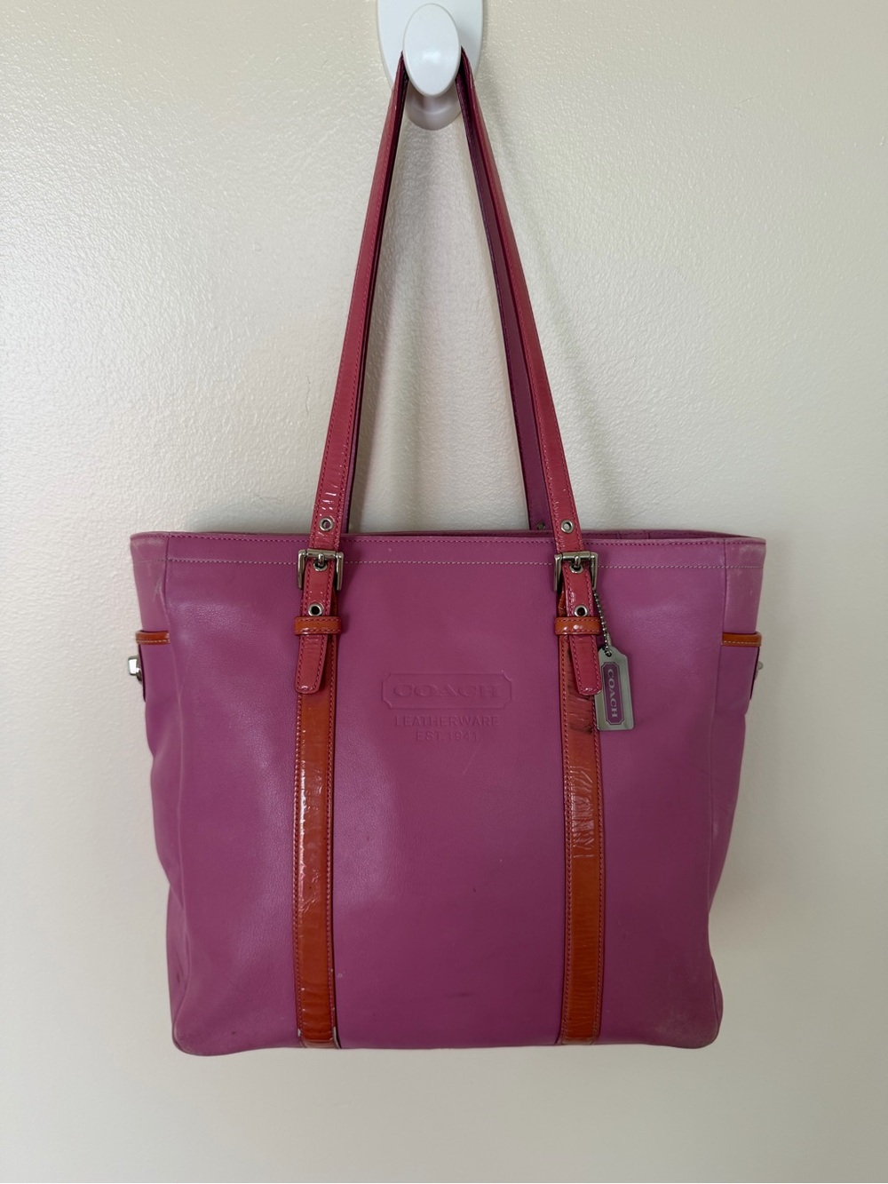 COACH VTG Y2K  Leatherware 5787 Barbie Pink Patent Leather Trim Gallery Tote Bag